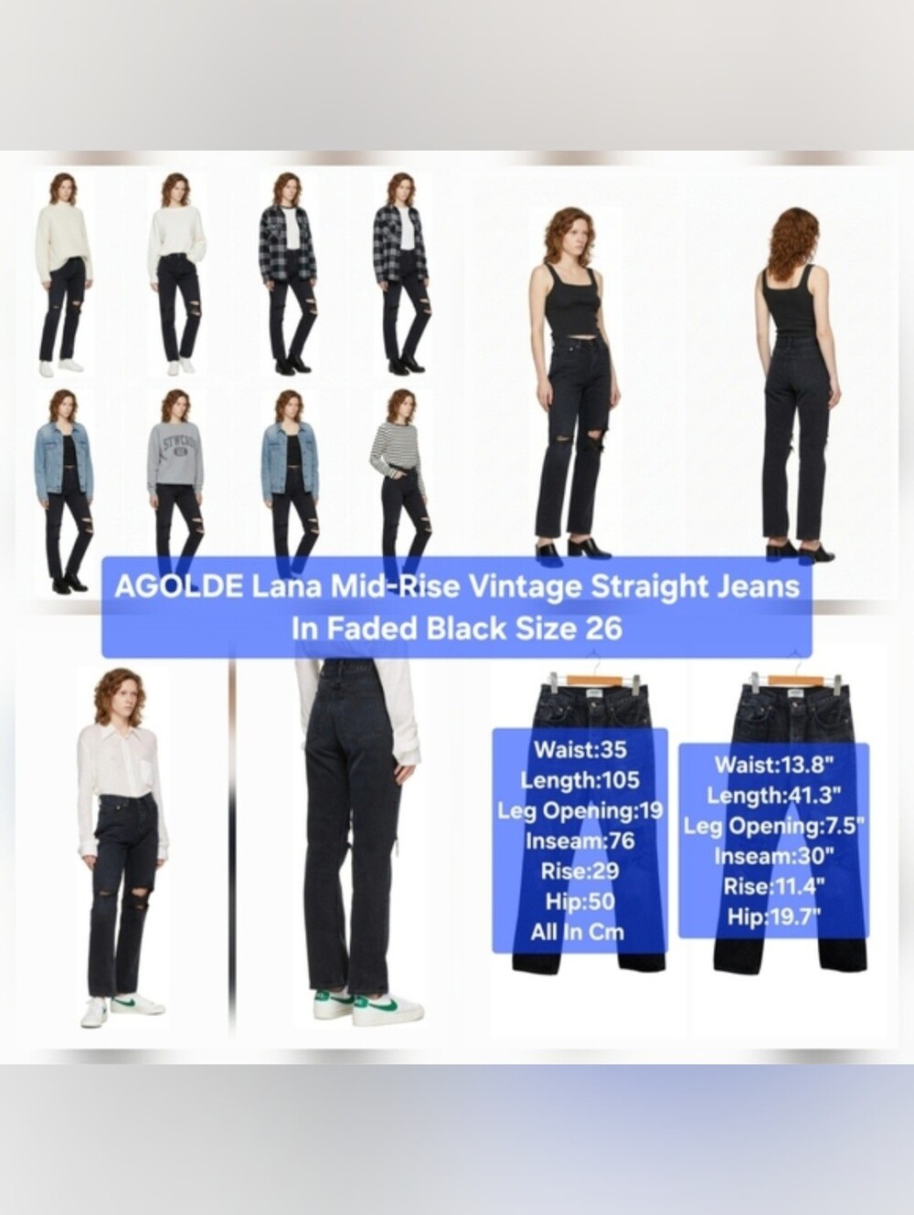 AGOLDE Lana Mid-Rise Vintage Straight Jeans In Faded Black Size 26
